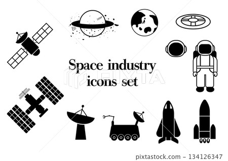 一套與航太工業相關的黑白圖示集 一套與航太工業相關的黑白圖示集 134126347