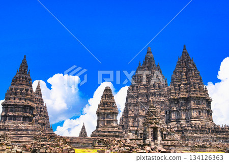 View of the Prambanan temple ruins in Yogyakarta View of the Prambanan temple ruins in Yogyakarta 134126363