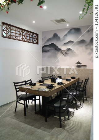 Tables inside an Asian restaurant Tables inside an Asian restaurant 134126391