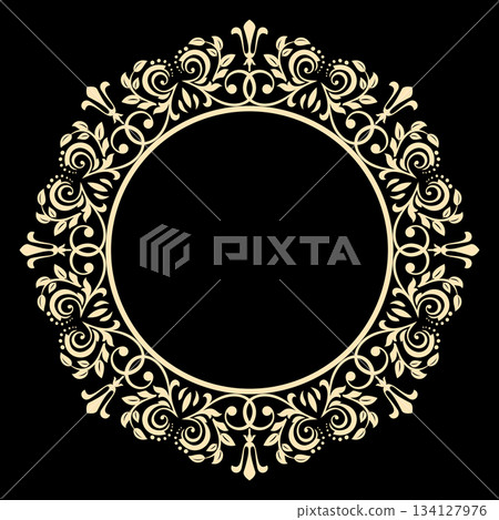 Decorative frame Elegant vector element for design in Eastern style, place for text. Floral black and golden border. Lace illustration for invitations and greeting cards Decorative frame Elegant vector element for design in Eastern style, place for text. Floral black and golden border. Lace illustration for invitations and greeting cards 134127976
