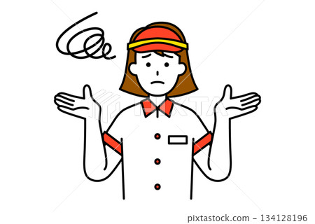 A female fast food worker giving up A female fast food worker giving up 134128196