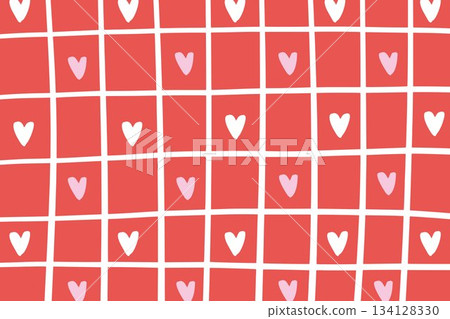 手繪紅色心形磁磚背景插圖 134128330
