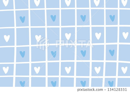 手繪淺藍色心形磁磚背景插圖 134128331
