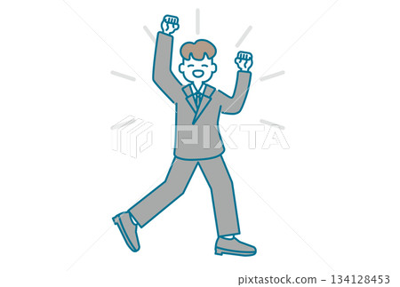 A businessman raising his arms and making a fist pump with joy A businessman raising his arms and making a fist pump with joy 134128453