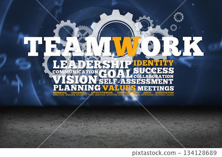 Teamwork buzzwords with cogs and wheels Teamwork buzzwords with cogs and wheels 134128689