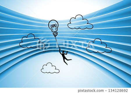 Light bulb graphic on futuristic blue background 134128692