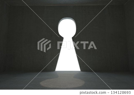 Grey room with keyhole door 134128693