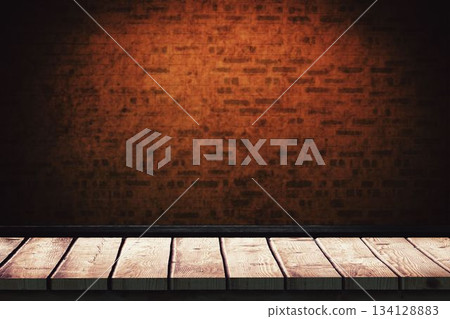 Red brick wall by floorboard Red brick wall by floorboard 134128883