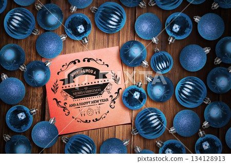 Christmas card with baubles Christmas card with baubles 134128913