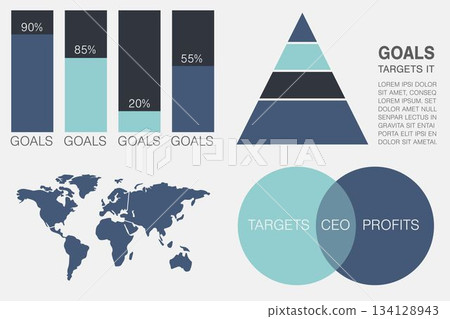 Digital composite image of business presentation with charts and map Digital composite image of business presentation with charts and map 134128943