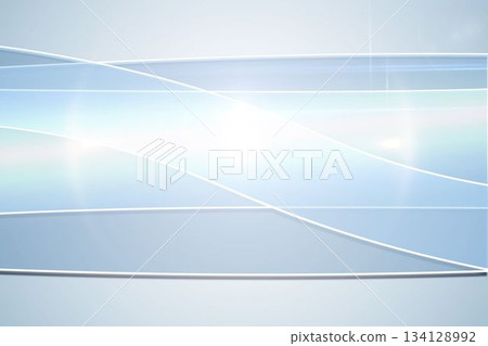 Displaying abstract digital white lines over blue-white gradient with glowing points and lens-flare 134128992