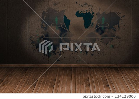 Splash on wall revealing technology interface 134129006