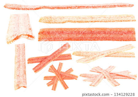 sour strawberry candy belts isolated on white bakground 134129228