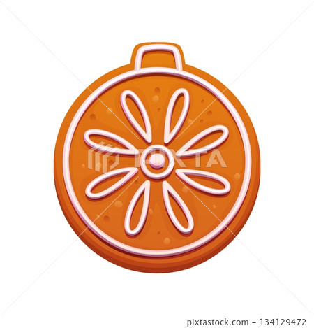 Christmas gingerbread cookie or bauble biscuit for winter holiday, cartoon vector icon. Gingerbread cookie in shape of bauble ornament or Christmas decoration, New Year pastry with sweet icing glaze Christmas gingerbread cookie or bauble biscuit for winter holiday, cartoon vector icon. Gingerbread cookie in shape of bauble ornament or Christmas decoration, New Year pastry with sweet icing glaze 134129472