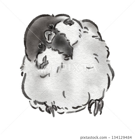 Sparrow tilting its head (sumi-e style) 134129484