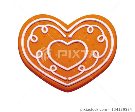 Cartoon Christmas gingerbread cookie heart or winter holiday biscuit, vector icon. Gingerbread cookie in heart shape with icing glaze or sweet frosting decoration for Christmas and New Year pastry Cartoon Christmas gingerbread cookie heart or winter holiday biscuit, vector icon. Gingerbread cookie in heart shape with icing glaze or sweet frosting decoration for Christmas and New Year pastry 134129554