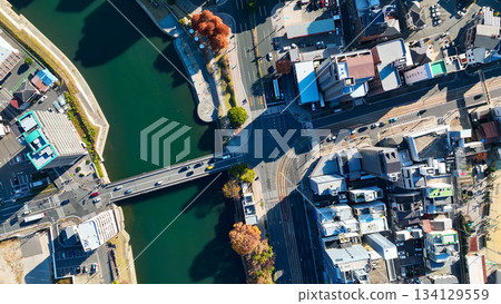 Drone aerial view of city and road landscape 134129559