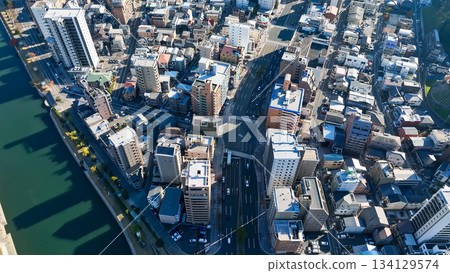 Drone aerial view of city and road landscape 134129574