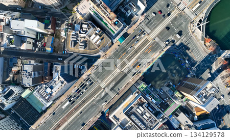 Drone aerial view of city and road landscape Drone aerial view of city and road landscape 134129578