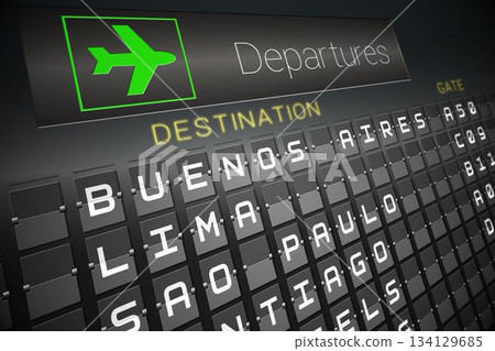 Black departures board for south america Black departures board for south america 134129685