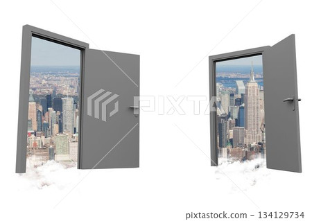Cityscape seen from open doors 134129734