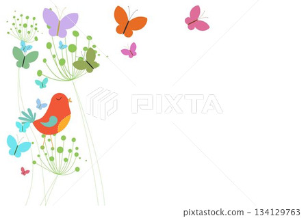 Orange bird with heart and dandelions 134129763