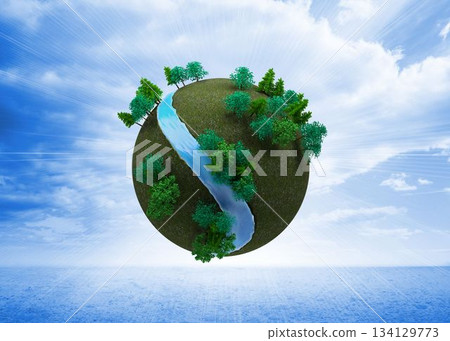 Futuristic earth floating in air 134129773