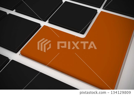 Black keyboard with orange key 134129809