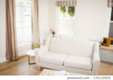 Sofa on hardwood floor at home Sofa on hardwood floor at home 134129926