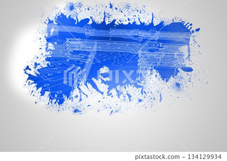 Splash on wall revealing circuit board Splash on wall revealing circuit board 134129934