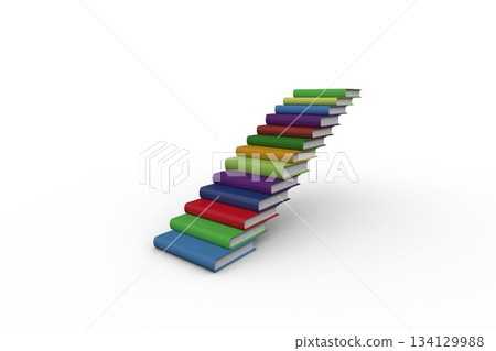 Flat art showing colorful hardcover books forming rising staircase on white backdrop, copy space Flat art showing colorful hardcover books forming rising staircase on white backdrop, copy space 134129988