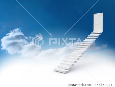 Steps leading to closed door in the sky 134130044
