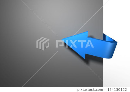 3D blue arrow is emerging from narrow white strip against smooth gray gradient backdrop 3D blue arrow is emerging from narrow white strip against smooth gray gradient backdrop 134130122