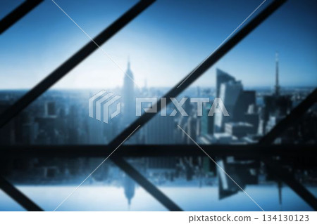 Computer graphic image of cityscape seen through metal grate Computer graphic image of cityscape seen through metal grate 134130123