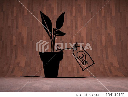 Light bulb plant on dark wooden wall 134130151