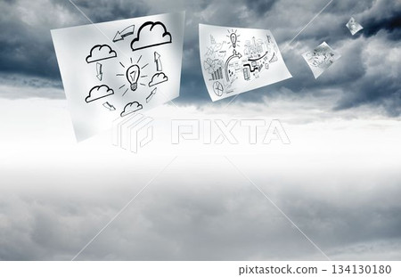 Sheets with graphic over sky background 134130180