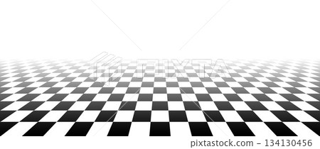 Black and white checkerboard floor in perspective. Fading checkered tile pattern background. Vintage empty room checker stage. Vanishing retro chess board grid plane surface. Vector ballroom floor Black and white checkerboard floor in perspective. Fading checkered tile pattern background. Vintage empty room checker stage. Vanishing retro chess board grid plane surface. Vector ballroom floor 134130456