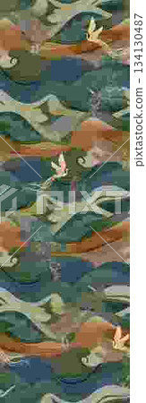 Assorted floral geometric and heart pattern panel designs in soft pastel colors 134130487