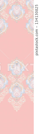 Assorted floral geometric and heart pattern panel designs in soft pastel colors 134130825