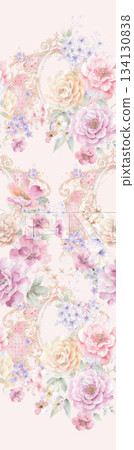 Assorted floral geometric and heart pattern panel designs in soft pastel colors Assorted floral geometric and heart pattern panel designs in soft pastel colors 134130838
