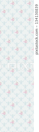 Assorted floral geometric and heart pattern panel designs in soft pastel colors 134130839
