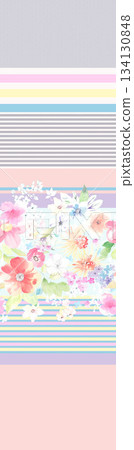 Assorted floral geometric and heart pattern panel designs in soft pastel colors 134130848