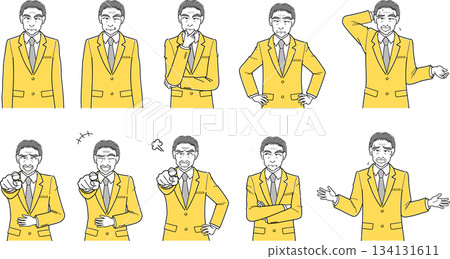 Middle-aged man in a suit, upper body, pose variations, facial expressions variations, 10 types set (simple) Middle-aged man in a suit, upper body, pose variations, facial expressions variations, 10 types set (simple) 134131611