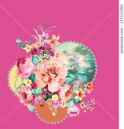 Assorted floral geometric and heart pattern panel designs in soft pastel colors Assorted floral geometric and heart pattern panel designs in soft pastel colors 134131965