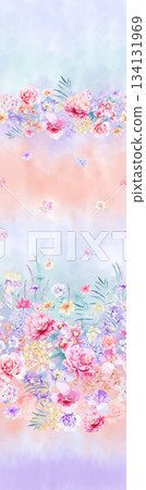 Assorted floral geometric and heart pattern panel designs in soft pastel colors 134131969