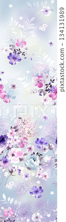Assorted floral geometric and heart pattern panel designs in soft pastel colors 134131989