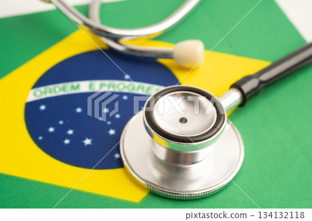 Brazil flag with stethoscope, Business and finance. 134132118