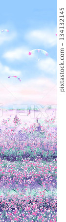 Assorted floral geometric and heart pattern panel designs in soft pastel colors 134132145