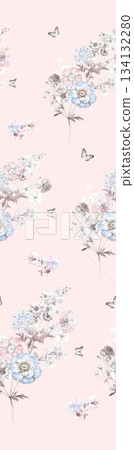 Assorted floral geometric and heart pattern panel designs in soft pastel colors 134132280