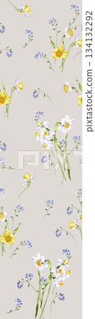 Assorted floral geometric and heart pattern panel designs in soft pastel colors 134132292